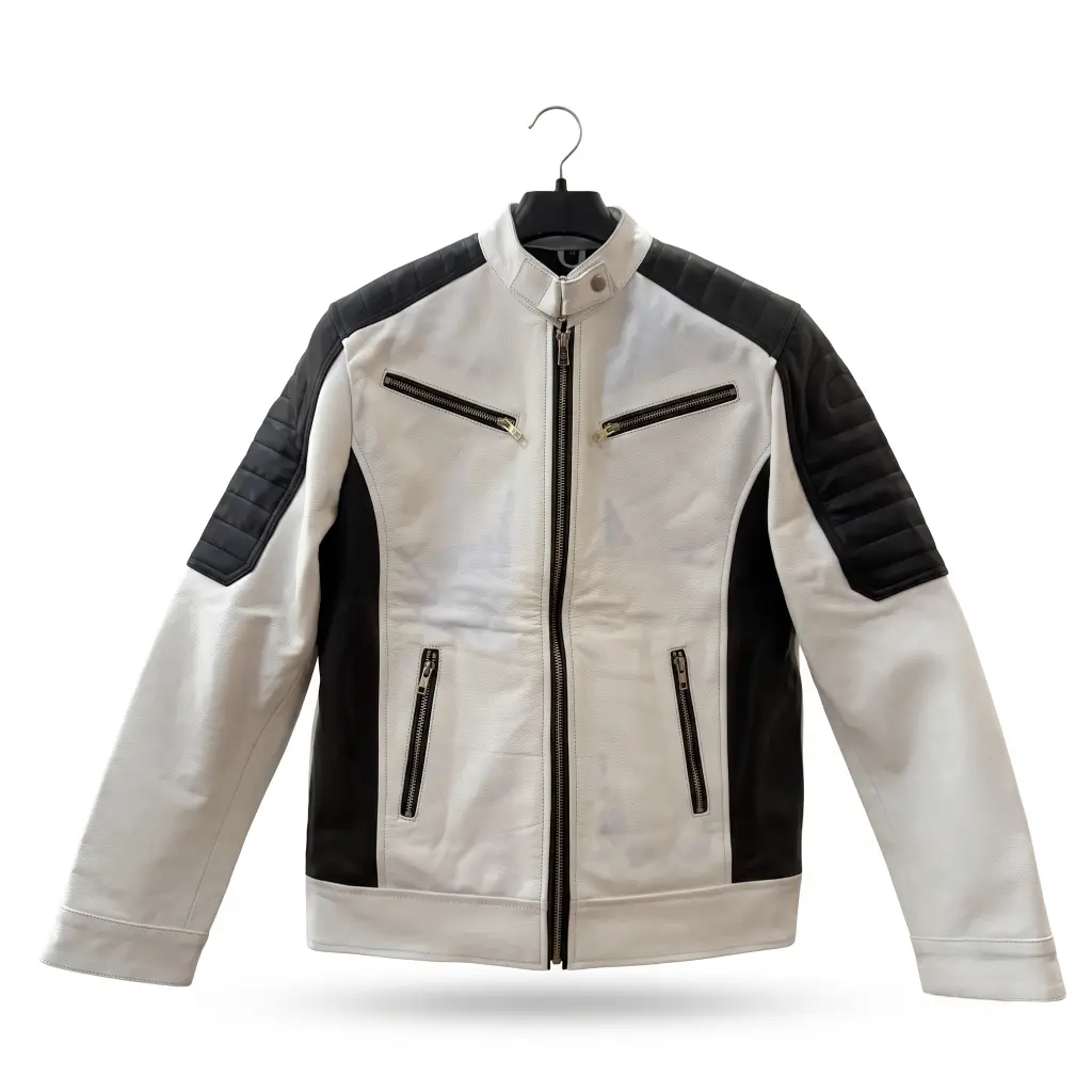 Custom White Sugar Skull Biker Leather Jacket | Two-Tone OEM