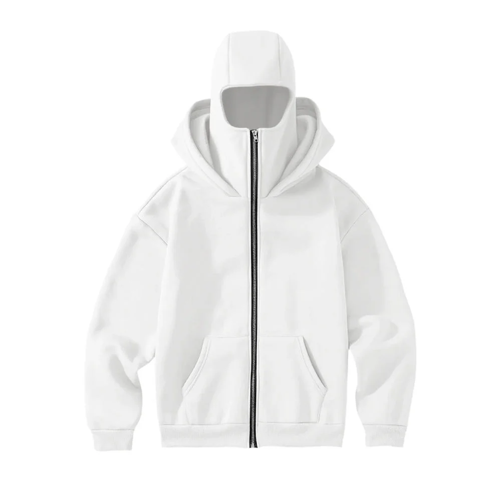 Custom White Ninja Mask Oversized Zip Hoodie | B2B OEM