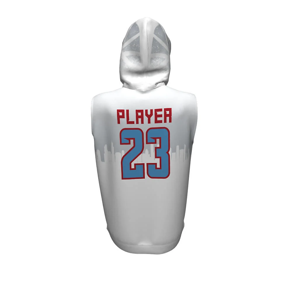 Custom White City Skyline Sublimated Sleeveless Hoodie | OEM