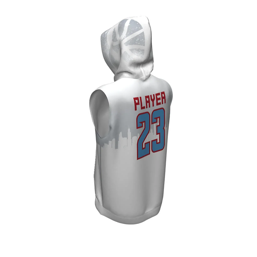 Custom White City Skyline Sublimated Sleeveless Hoodie | OEM