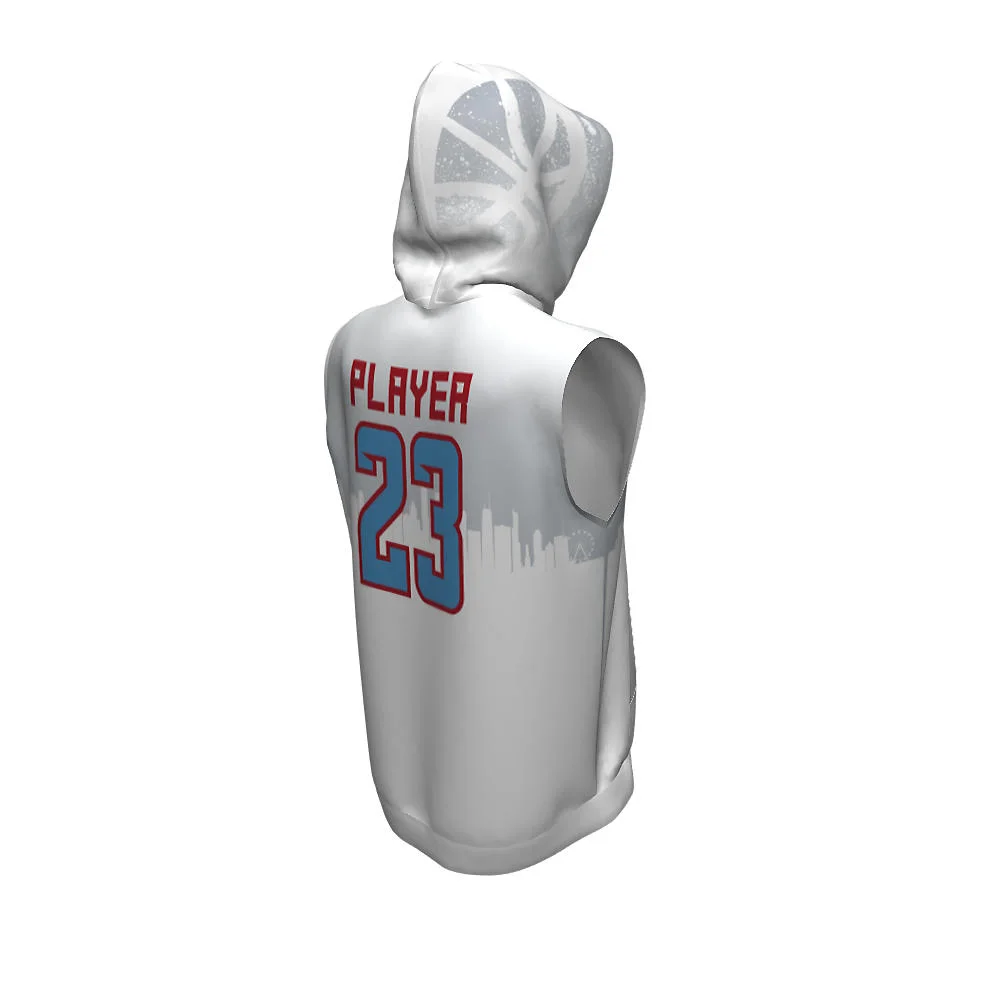 Custom White City Skyline Sublimated Sleeveless Hoodie | OEM