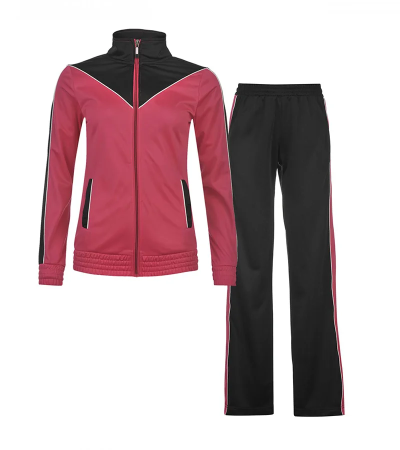 Custom Women's Berry Pink & Black Chevron Tracksuit Set | OEM
