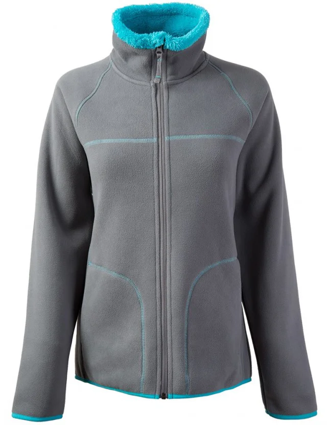 Custom Women's Heather Grey Polar Fleece Jacket | Turquoise Trim OEM