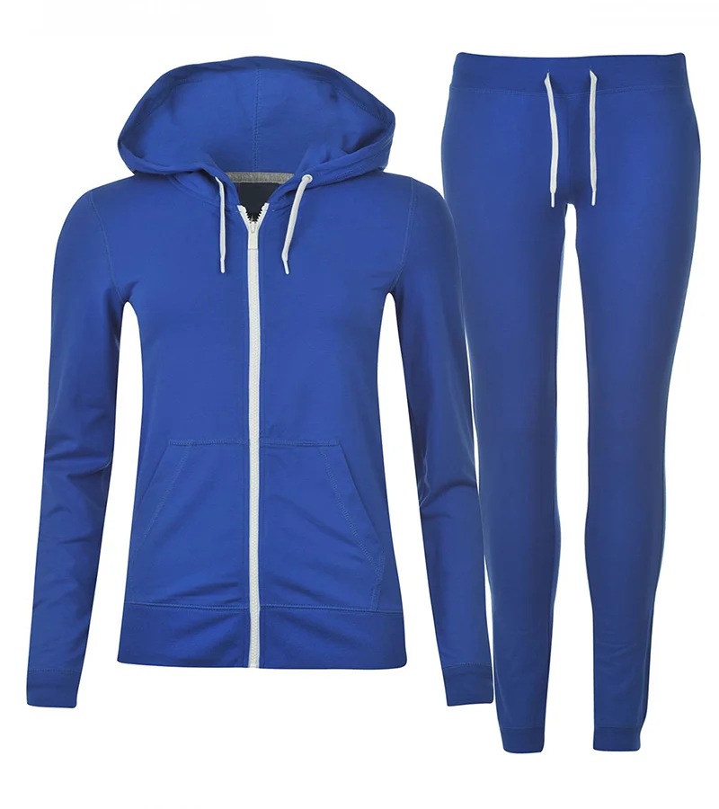 Custom Women's Royal Blue Hooded Fleece Tracksuit Set | OEM