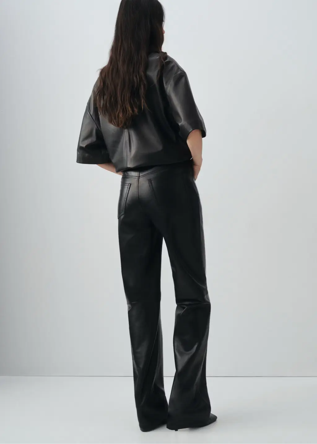 Custom Black Straight-Leg Leather Pants | Classic 5-Pocket OEM