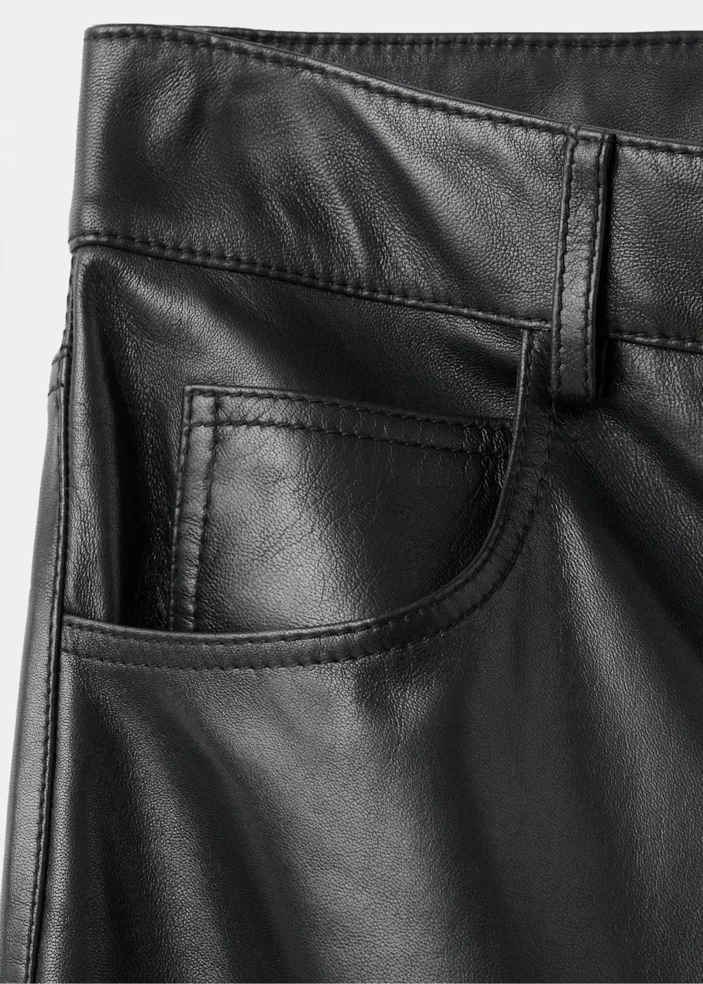 Custom Black Straight-Leg Leather Pants | Classic 5-Pocket OEM