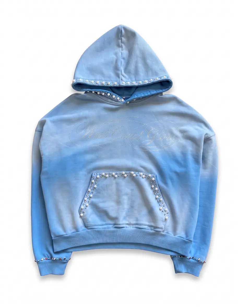 Custom Pearl & Rhinestone Acid Wash Hoodie | Luxury Oversized Streetwear Hoodie